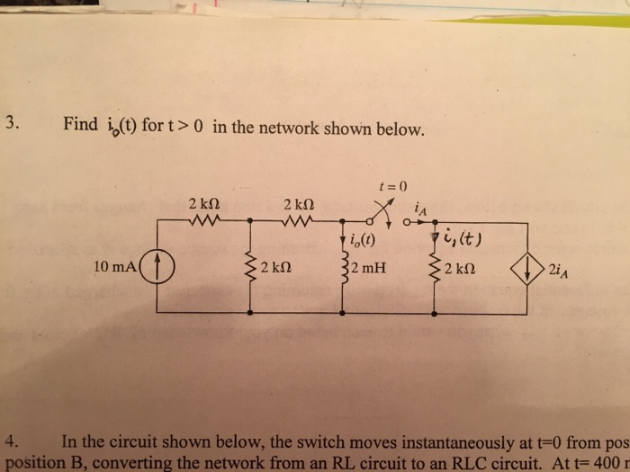 Solved Find i_o (t) for t > 0 in the network shown below. | Chegg.com