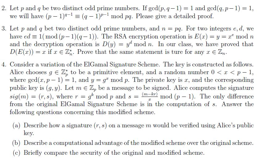 Solved 2 Let P And Q Be Two Distinct Odd Prime Numbers If