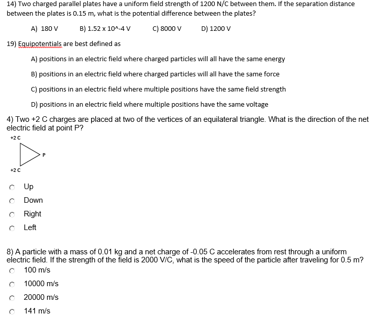 Solved 14) Two charged parallel plates have a uniform field | Chegg.com