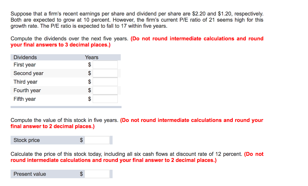 Solved Suppose That A Firm's Recent Earnings Per Share And | Chegg.com