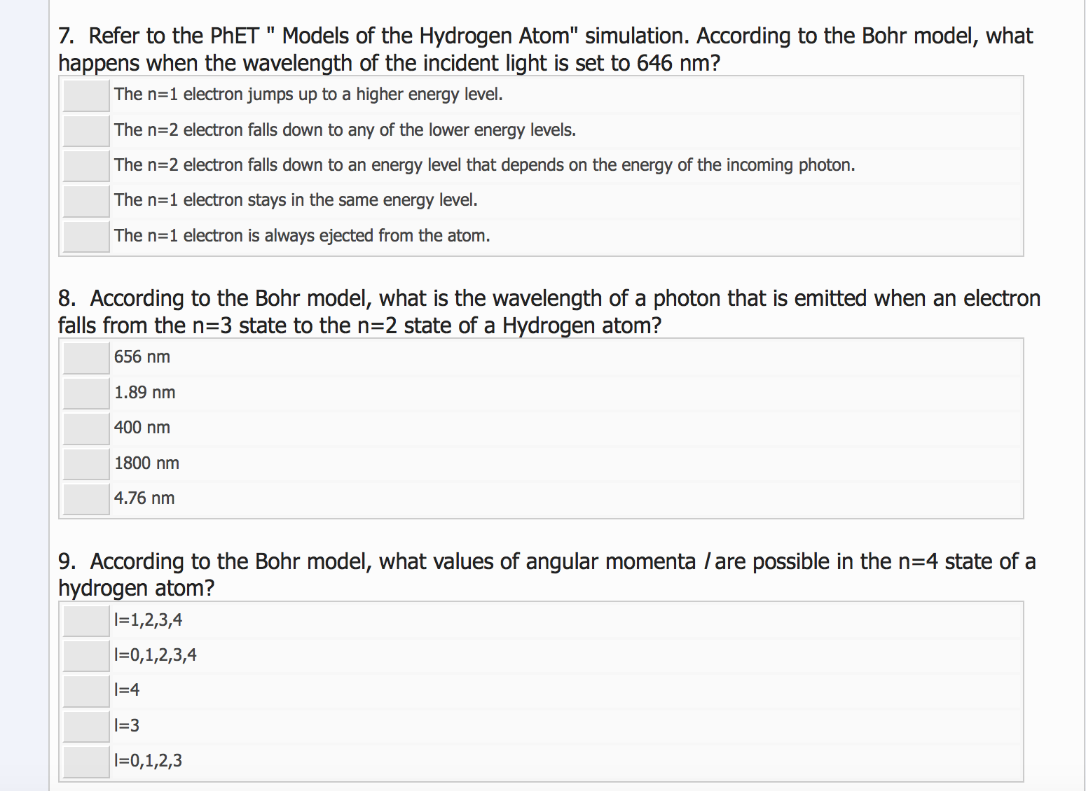 Solved Refer to the PhET " Models of the Hydrogen Atom"