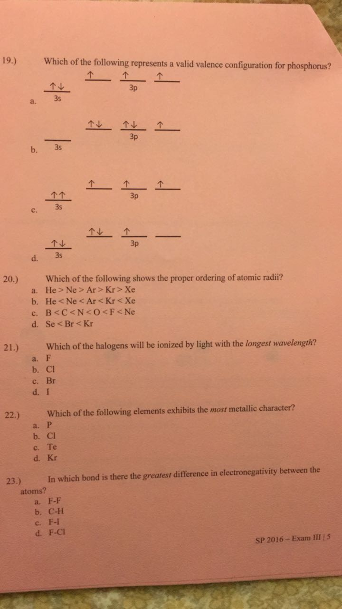 Solved Which of the following represents a valid valence | Chegg.com