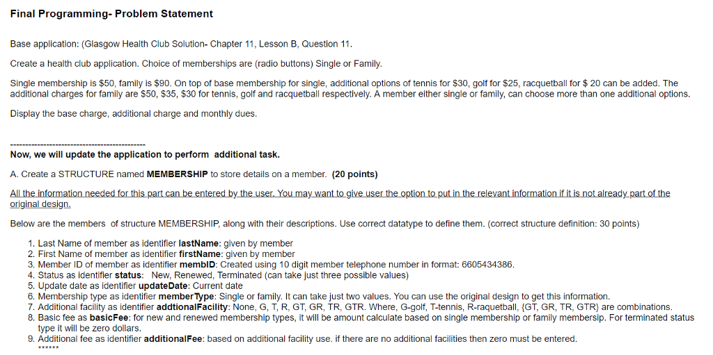 Coding Problem Statement Final Programming- Problem Statement Base | Chegg.com