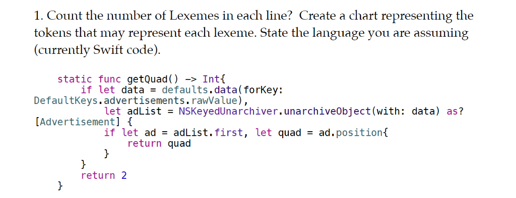 Solved 1. Count The Number Of Lexemes In Each Line? Create A 