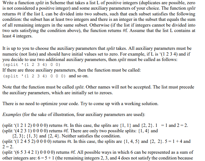 Solved Write a function split in Scheme that takes a list L | Chegg.com