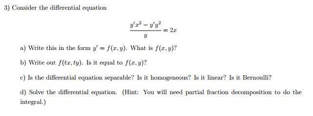 Solved Consider The Differential Equation Y x 2 Y y 2 y Chegg