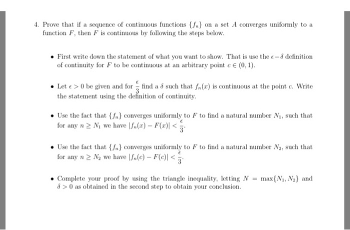 Solved Prove that if a sequence of continuous functions | Chegg.com