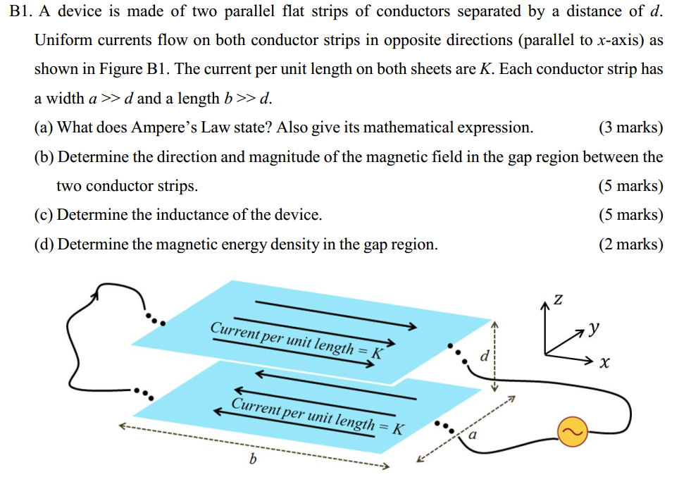 Solved B1. A device is made of two parallel flat strips of | Chegg.com