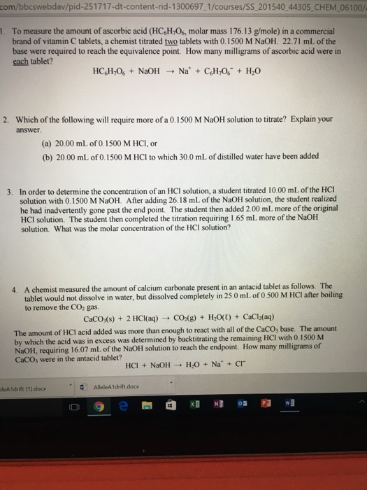 Solved To measure the amount of ascorbic acid molar mass