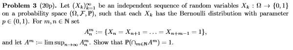 Solved Problem 3 (20p). Let (Xk)? k=1 be an independent | Chegg.com