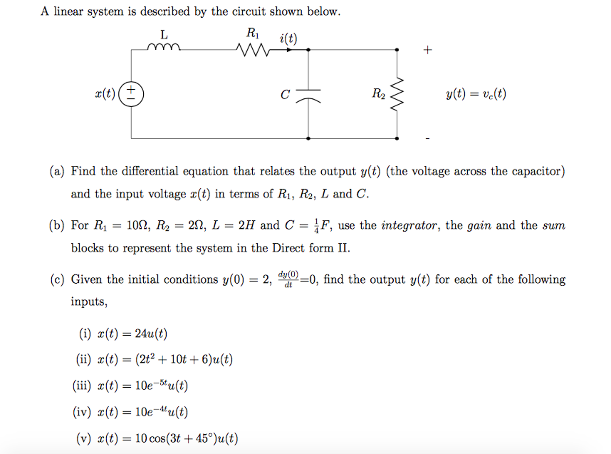 Solved A linear system is described by the circuit shown | Chegg.com