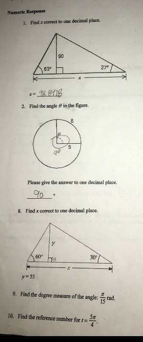 Solved Numeric Response 1 Find X Correct To One Decimal Chegg