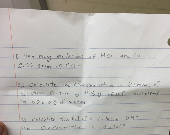 Solved How many molecules of HCL are in 2.55 gram of Hcl?