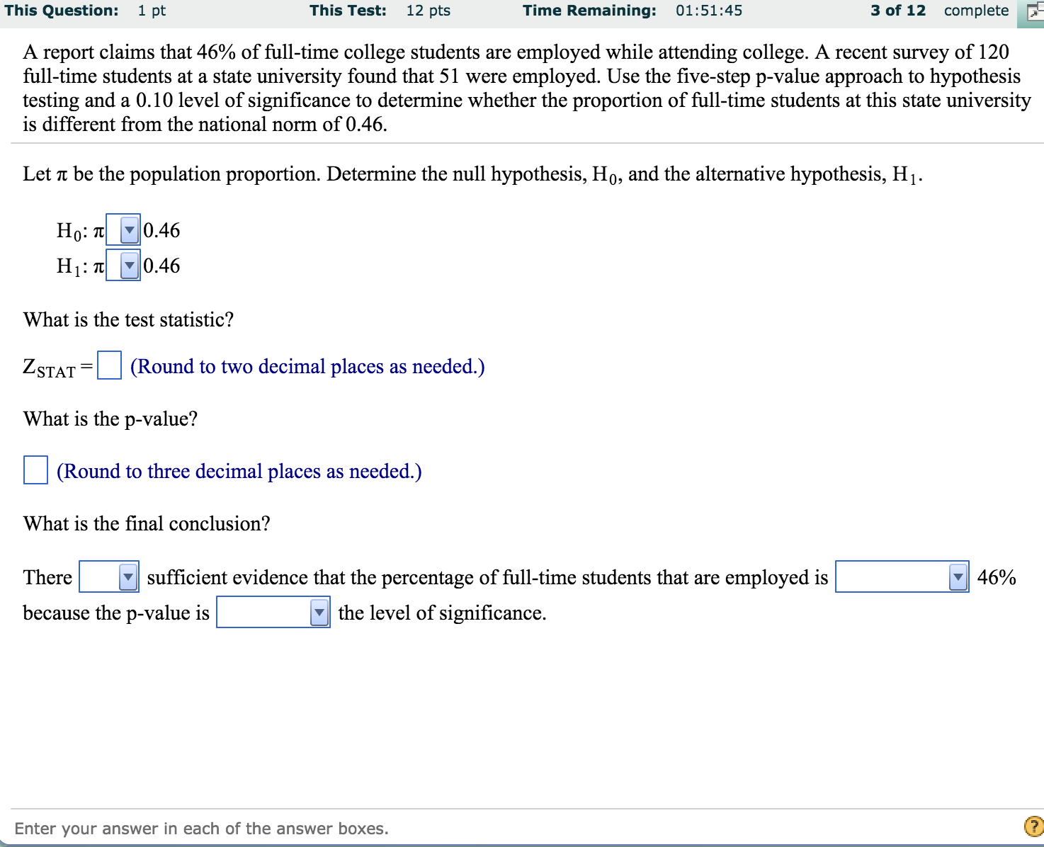 Solved A report claims that 46 of fulltime college