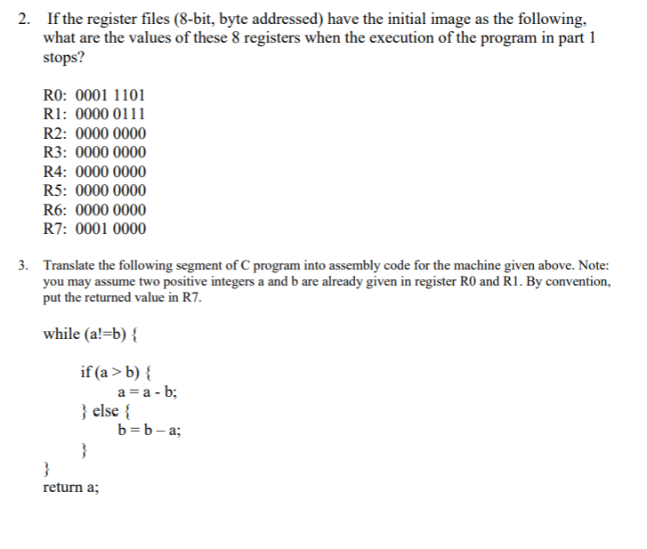 Solved The following instruction set is supported by a | Chegg.com image.