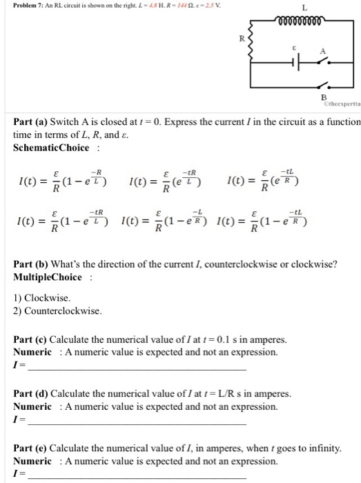 Solved Problem 7: An RL circuit is shown on the right. L | Chegg.com