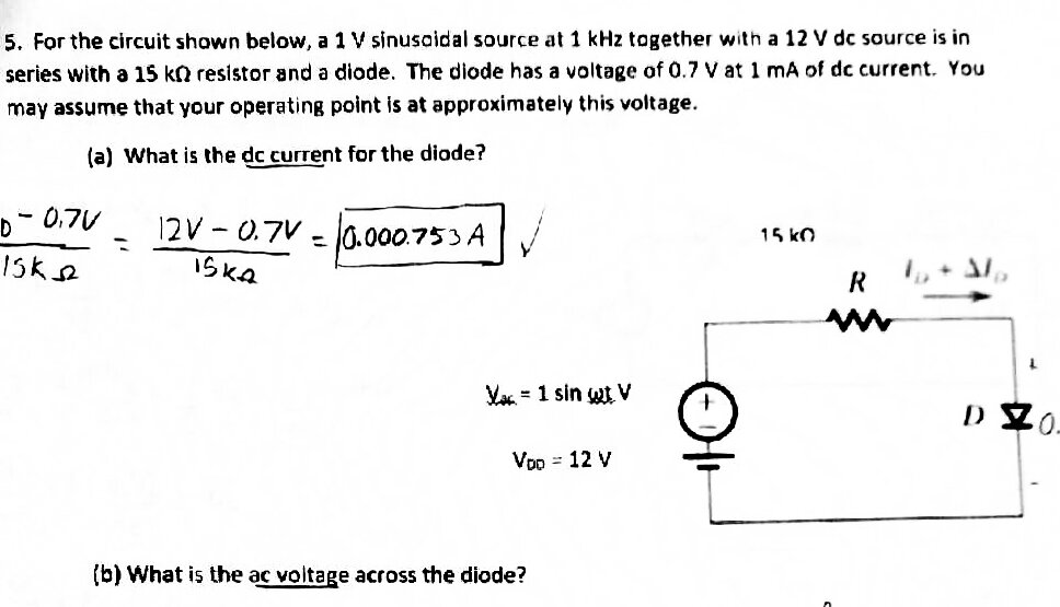 Solved For the circuit shown below, a 1V sinusoidal source | Chegg.com