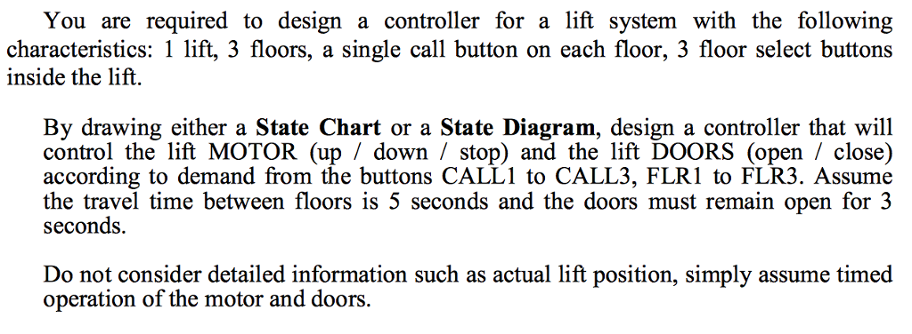 Solved You are required to design a controller for a lift | Chegg.com