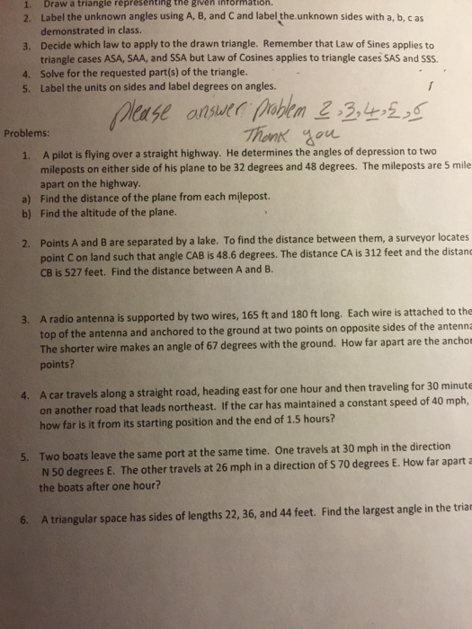 Solved Draw a triangle representing the given information. | Chegg.com