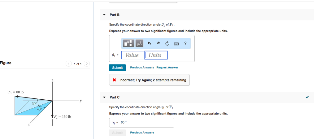 Solved Part B Specify the coordinate direction angle of F1 | Chegg.com