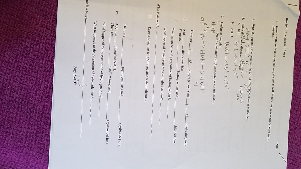 Bio 20 Ch 2 Worksheet Part T1 6. Draw 6 Water 