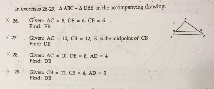 Solved Delta ABC ~ Delta DBE in the accompanying drawing. | Chegg.com