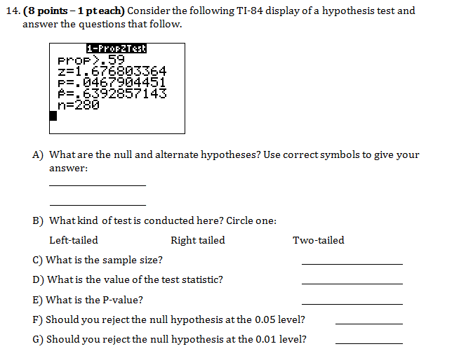 Solved 14. Consider the following TI84 display of a