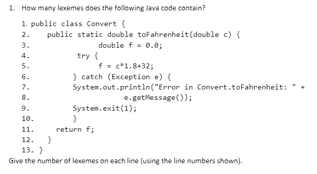 Solved How many lexemes does the following Java code | Chegg.com