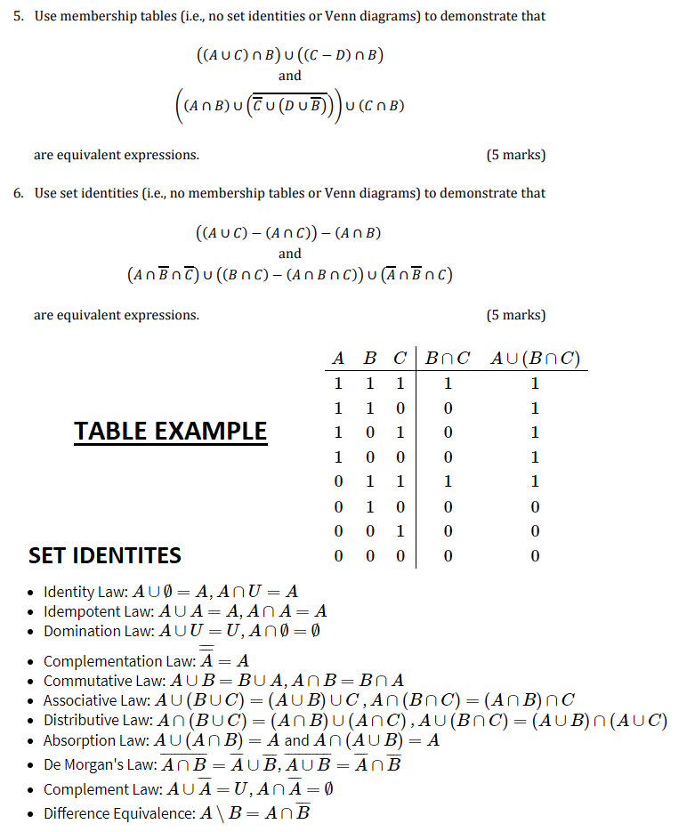 Solved 5. Use Membership Tables (i.e., No Set Identities Or | Chegg.com