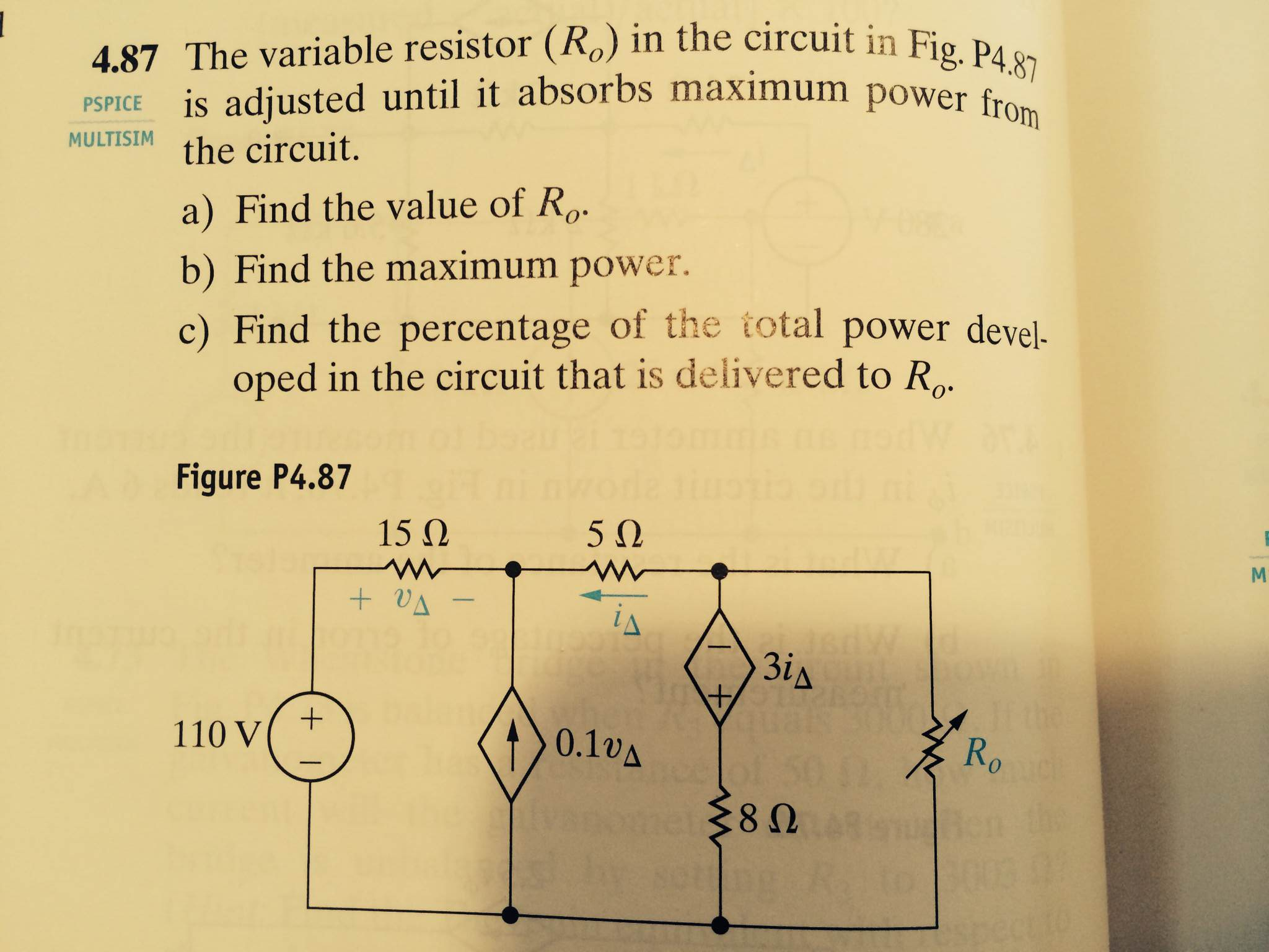 Solved 4.87 The variable resistor (R0) in the circuit in