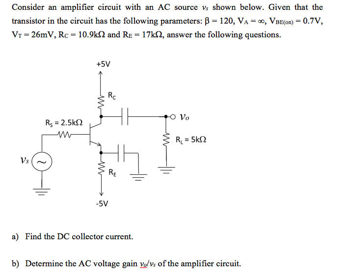 Solved Consider an amplifier circuit with an AC source v_s | Chegg.com