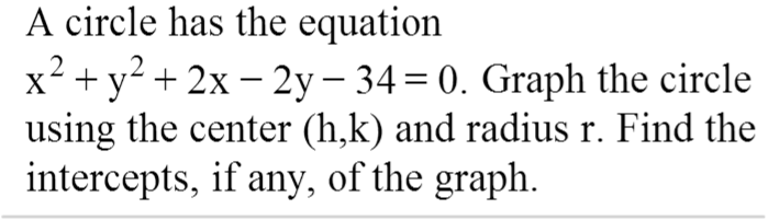 Solved A circle has the equation x^2 +y^2+2x-2y-34=0. Graph | Chegg.com