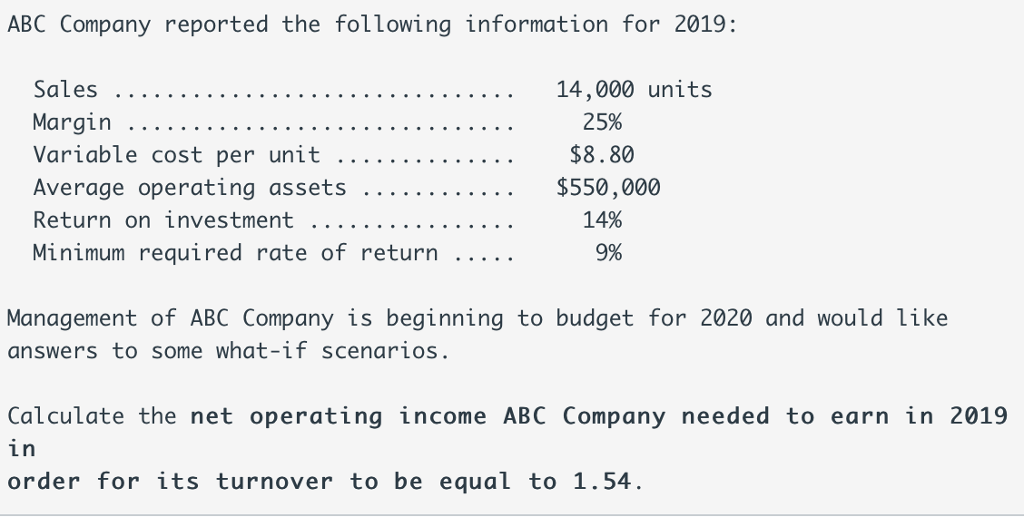 Solved ABC Company reported the following information for | Chegg.com