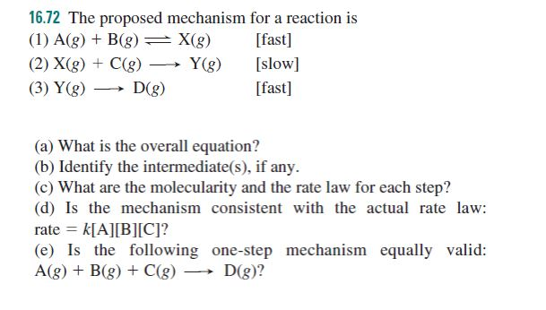 Solved The proposed mechanism for a reaction is (1) A(g) + | Chegg.com