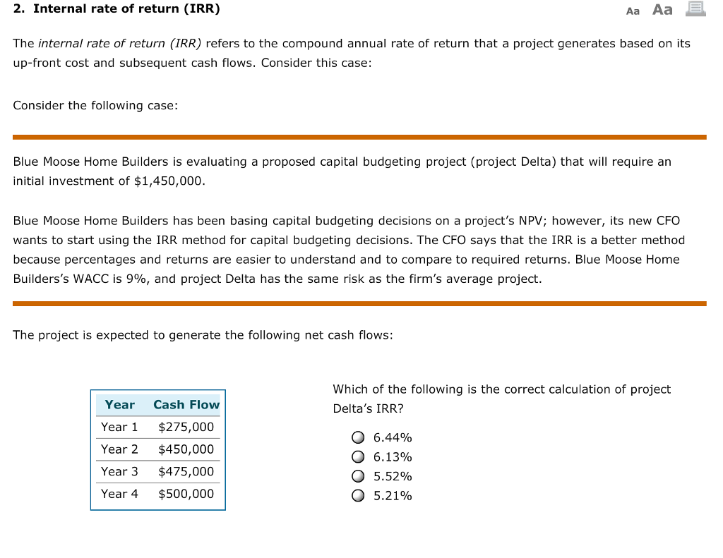 Solved 2 Internal Rate Of Return Irr The Internal Rate Of Chegg Solved 2 Internal Rate Of Return Irr The Internal Rate Of Chegg