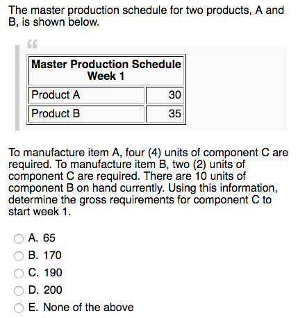 Solved The Master Production Schedule For Two Products, A | Chegg.com