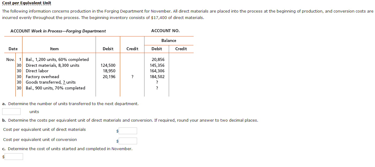 Cost per Equivalent Unit The following information
