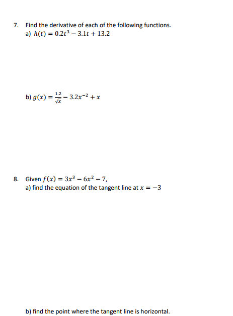 Solved 7. Find the derivative of each of the following | Chegg.com