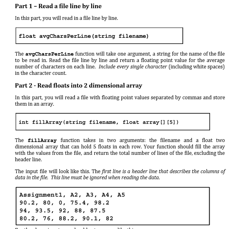 Solved Part 1 Read a file line by line In this part, you | Chegg.com