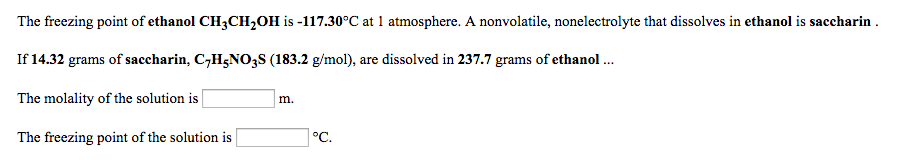 Solved The Freezing Point Of Ethanol Ch3ch2oh Is 11730°c At