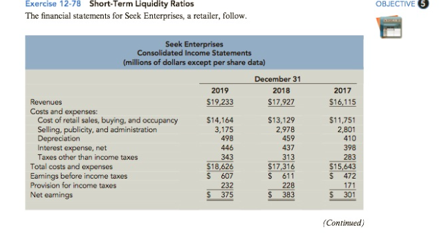exercise-12-78-short-term-liquidity-ratios-the-chegg