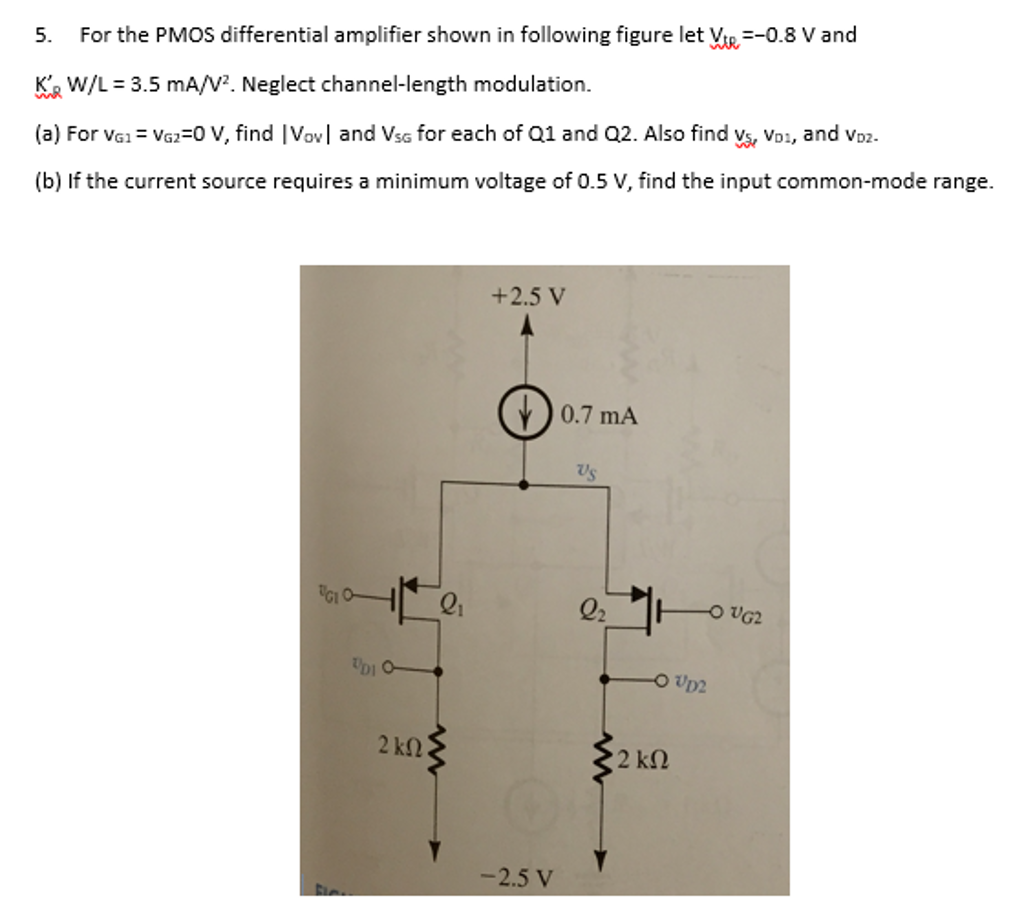 For The Pmos Differential Amplifier Shown In