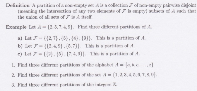 Solved Definition A Partition Of A Non empty Set A Is A Chegg