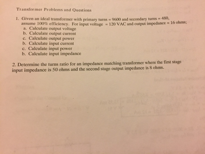 Solved Transformer Problems and Questions Given an ideal