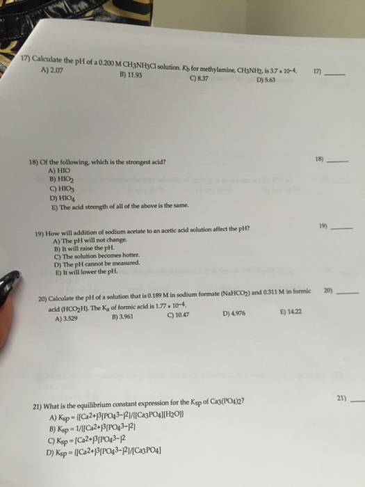 Solved Calculate the pH of a 0.200 M CH_3NH_3CI solution K_b | Chegg.com