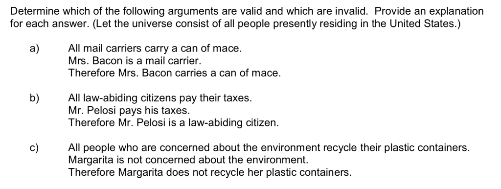 Solved Determine Which Of The Following Arguments Are Valid | Chegg.com