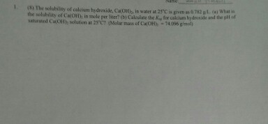 solved solubility hydroxide calcium answer problem been