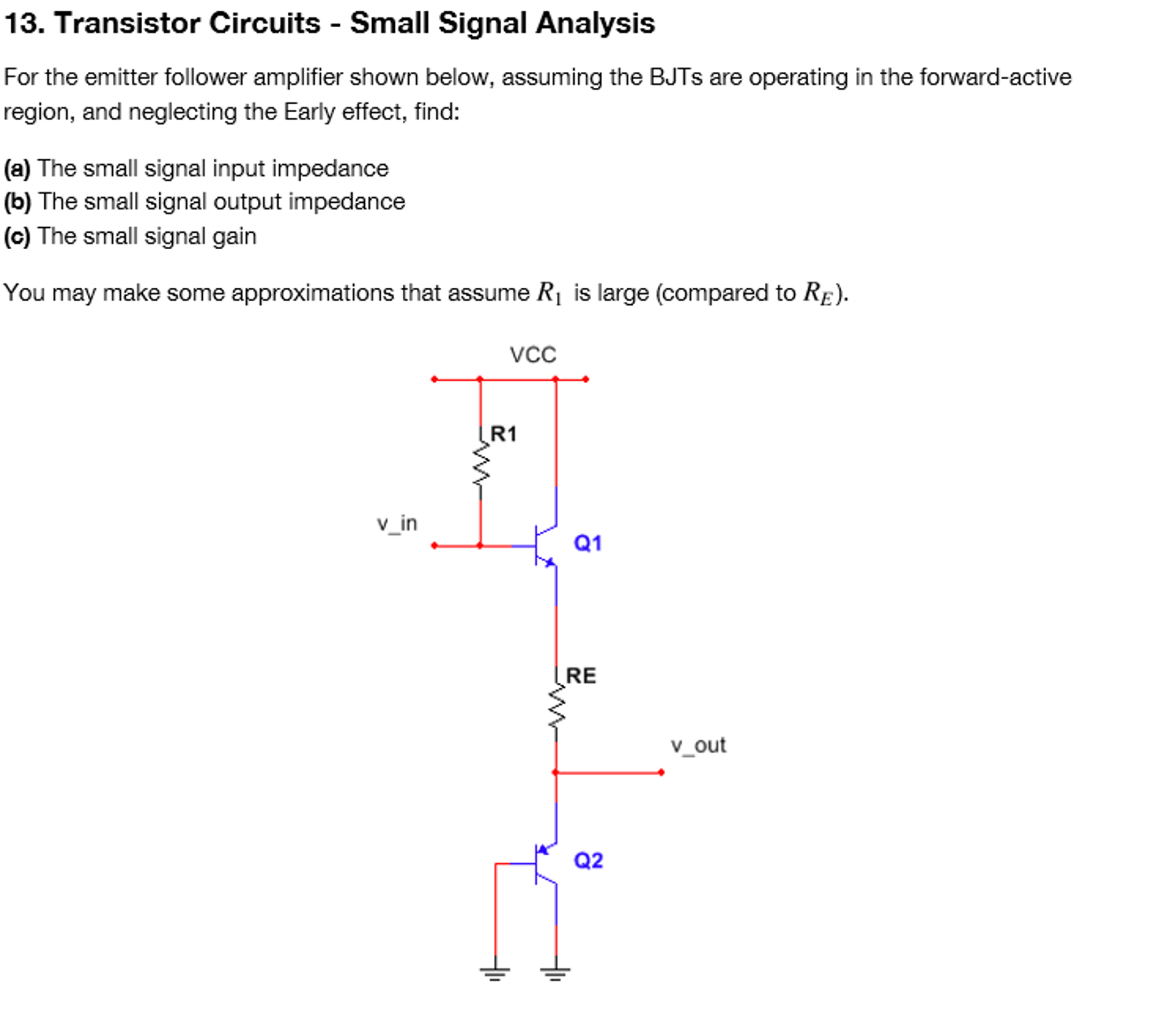 Solved For the emitter follower amplifier shown below, | Chegg.com