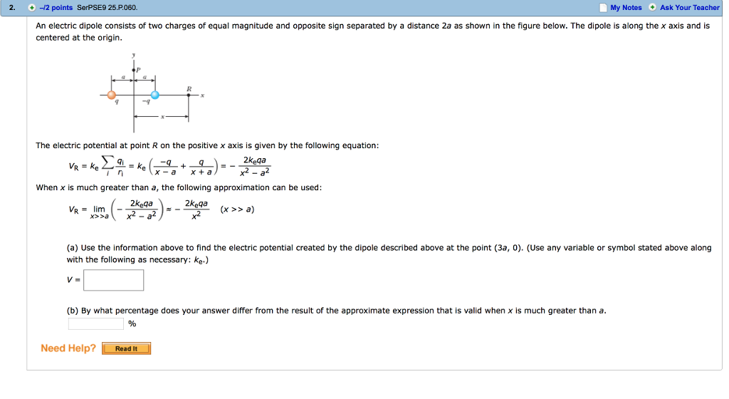 Solved An electric dipole consists of two charges of equal | Chegg.com