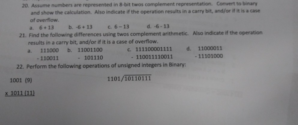Solved 20. Assume Numbers Are Represented In 8-bit Twos | Chegg.com